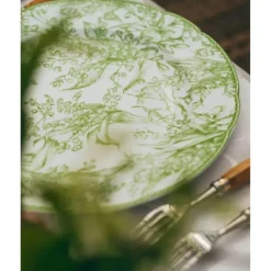 Elegance at the Table Küche & Esszimmer-Grüner Essteller mit Blumenmuster – Elegantes Blumendesign aus Keramik