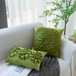 Pillow Haven Bettzeug-Grünes Blumensofakissen Kissenbezug - Home Decor Quadratisches Kissen