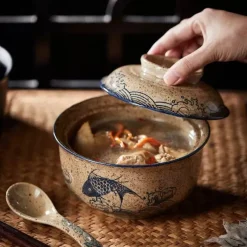 Elegance at the Table Küche & Esszimmer-Große Keramik-Ramenschüssel mit Deckel – Retro-Suppen- und Salatteller