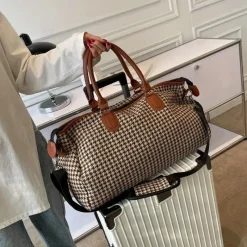 BagAura Taschen & Geldbörsen-Große Sporttasche mit Hahnentrittmuster – Vielseitiges Reise- und Übernachtungsgepäck