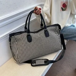 BagAura Taschen & Geldbörsen-Große Sporttasche mit Hahnentrittmuster – Vielseitiges Reise- und Übernachtungsgepäck