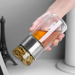 The Cozy Mug Küche & Esszimmer-Große Tee-Ei-Flasche aus Glas mit Doppelfunktion – 2-in-1-Teezubereitung