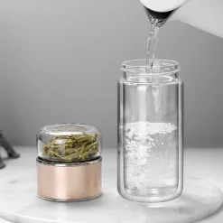 The Cozy Mug Küche & Esszimmer-Große Tee-Ei-Flasche aus Glas mit Doppelfunktion – 2-in-1-Teezubereitung
