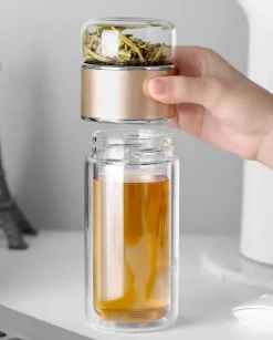 The Cozy Mug Küche & Esszimmer-Große Tee-Ei-Flasche aus Glas mit Doppelfunktion – 2-in-1-Teezubereitung