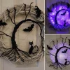 The Gilded Nest Beleuchtung-Halloween Door Wreath - Black Bat LED Light Decor