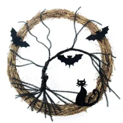The Gilded Nest Beleuchtung-Halloween Door Wreath - Black Bat LED Light Decor