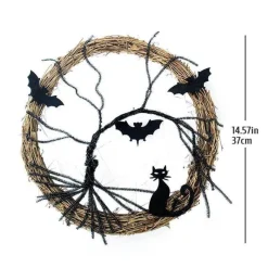 The Gilded Nest Beleuchtung-Halloween Door Wreath - Black Bat LED Light Decor