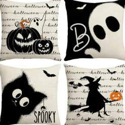 Pillow Haven Bettzeug-Halloween Kissenbezug - Schwarze Hexe Geist Leinen Kissenbezug