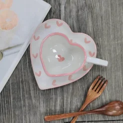 Plates u0026 More Küche & Esszimmer-Handbemalte Tasse mit Herzgriff, Liebestasse, rosa Keramiktasse