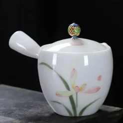 Plates u0026 More Küche & Esszimmer-Handbemalte weiße Teekanne – Verbrühungssicheres Kung-Fu-Teeset mit seitlichem Griff