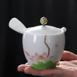 Plates u0026 More Küche & Esszimmer-Handbemalte weiße Teekanne – Verbrühungssicheres Kung-Fu-Teeset mit seitlichem Griff