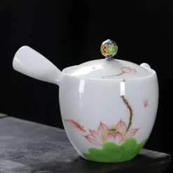 Plates u0026 More Küche & Esszimmer-Handbemalte weiße Teekanne – Verbrühungssicheres Kung-Fu-Teeset mit seitlichem Griff