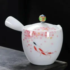 Plates u0026 More Küche & Esszimmer-Handbemalte weiße Teekanne – Verbrühungssicheres Kung-Fu-Teeset mit seitlichem Griff