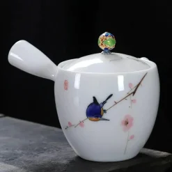 Plates u0026 More Küche & Esszimmer-Handbemalte weiße Teekanne – Verbrühungssicheres Kung-Fu-Teeset mit seitlichem Griff