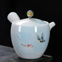 Plates u0026 More Küche & Esszimmer-Handbemalte weiße Teekanne – Verbrühungssicheres Kung-Fu-Teeset mit seitlichem Griff