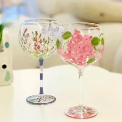 Plates u0026 More Küche & Esszimmer-Handbemalter Weinkelch aus Kristall mit Blumenmuster – Chinesisches antikes Rotweinglas