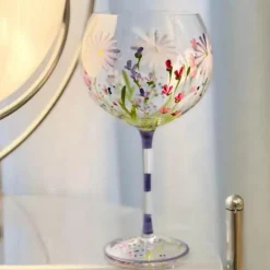 Plates u0026 More Küche & Esszimmer-Handbemalter Weinkelch aus Kristall mit Blumenmuster – Chinesisches antikes Rotweinglas