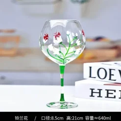 Plates u0026 More Küche & Esszimmer-Handbemalter Weinkelch aus Kristall mit Blumenmuster – Chinesisches antikes Rotweinglas