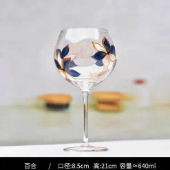 Plates u0026 More Küche & Esszimmer-Handbemalter Weinkelch aus Kristall mit Blumenmuster – Chinesisches antikes Rotweinglas