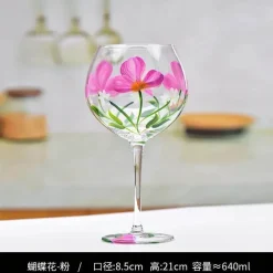 Plates u0026 More Küche & Esszimmer-Handbemalter Weinkelch aus Kristall mit Blumenmuster – Chinesisches antikes Rotweinglas