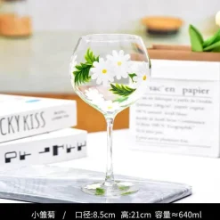 Plates u0026 More Küche & Esszimmer-Handbemalter Weinkelch aus Kristall mit Blumenmuster – Chinesisches antikes Rotweinglas