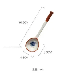 Plates u0026 More Küche & Esszimmer-Handbemaltes japanisches Dessertlöffel-Set aus Keramik – Löffel mit langem Griff