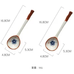 Plates u0026 More Küche & Esszimmer-Handbemaltes japanisches Dessertlöffel-Set aus Keramik – Löffel mit langem Griff