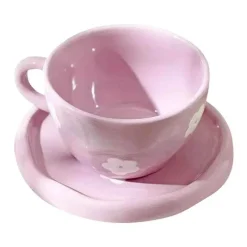 Plates u0026 More Küche & Esszimmer-Handbemaltes Kaffeetassen- und Untertassen-Set mit Blumen - Teeservice aus Keramik