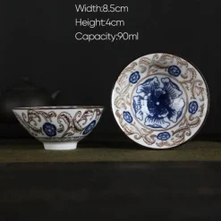 Plates u0026 More Küche & Esszimmer-Handbemaltes Teetassen-Set aus blau-weißem Porzellan – dekoratives Teegeschirr