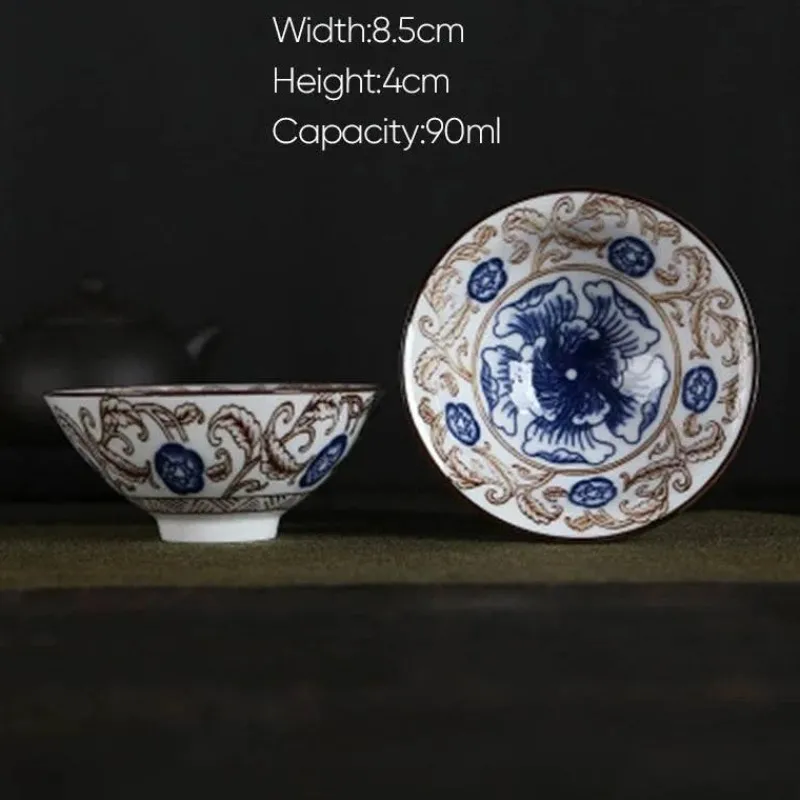 Plates u0026 More Küche & Esszimmer-Handbemaltes Teetassen-Set aus blau-weißem Porzellan – dekoratives Teegeschirr