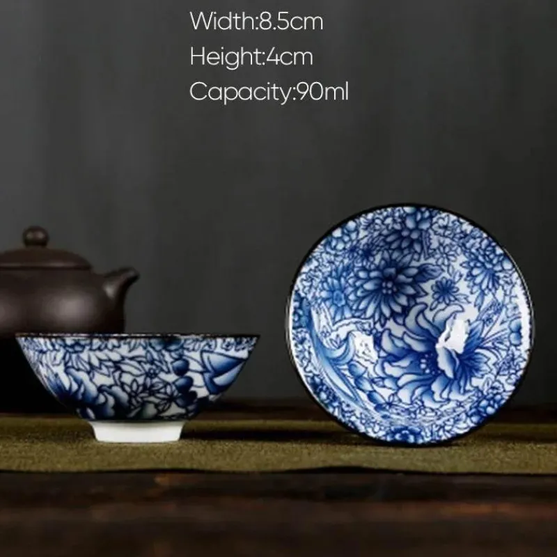 Plates u0026 More Küche & Esszimmer-Handbemaltes Teetassen-Set aus blau-weißem Porzellan – dekoratives Teegeschirr