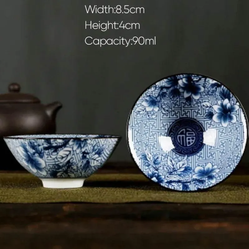 Plates u0026 More Küche & Esszimmer-Handbemaltes Teetassen-Set aus blau-weißem Porzellan – dekoratives Teegeschirr