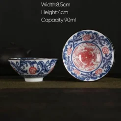 Plates u0026 More Küche & Esszimmer-Handbemaltes Teetassen-Set aus blau-weißem Porzellan – dekoratives Teegeschirr