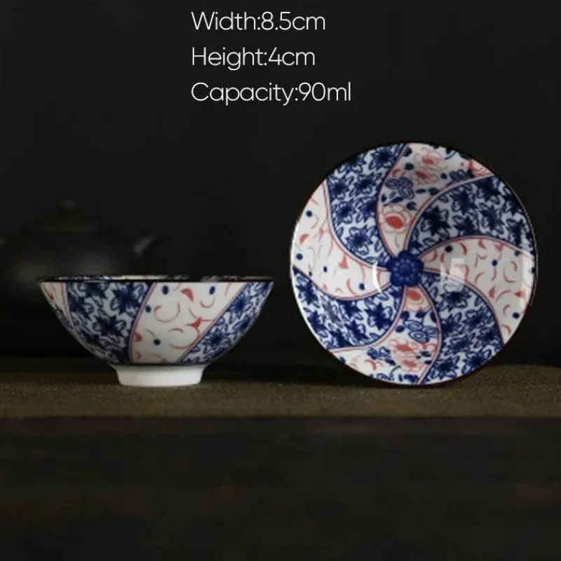 Plates u0026 More Küche & Esszimmer-Handbemaltes Teetassen-Set aus blau-weißem Porzellan – dekoratives Teegeschirr