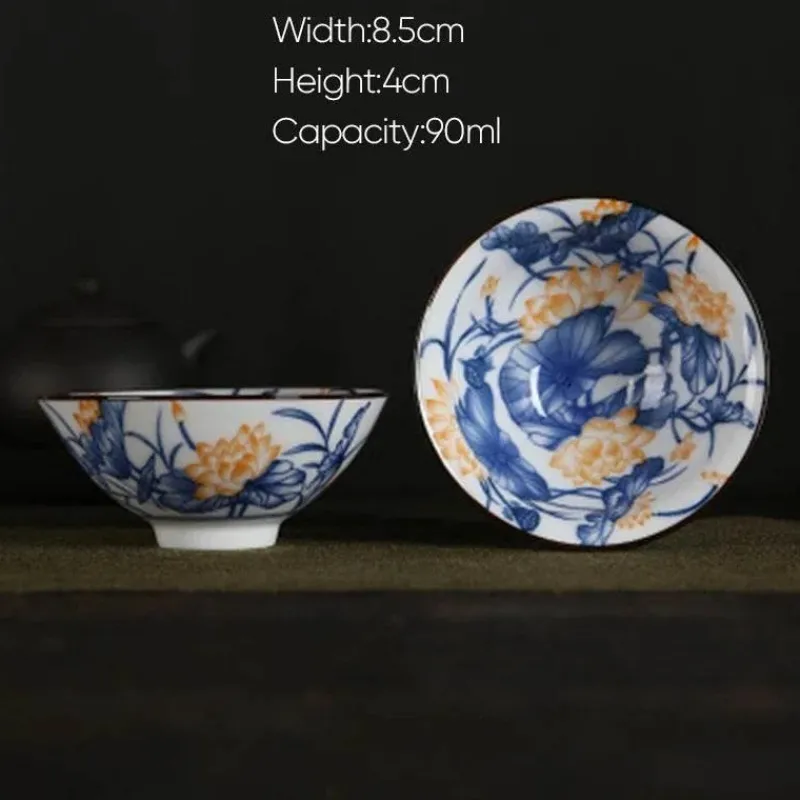 Plates u0026 More Küche & Esszimmer-Handbemaltes Teetassen-Set aus blau-weißem Porzellan – dekoratives Teegeschirr