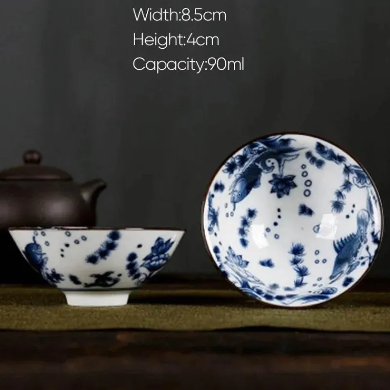 Plates u0026 More Küche & Esszimmer-Handbemaltes Teetassen-Set aus blau-weißem Porzellan – dekoratives Teegeschirr