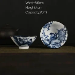 Plates u0026 More Küche & Esszimmer-Handbemaltes Teetassen-Set aus blau-weißem Porzellan – dekoratives Teegeschirr