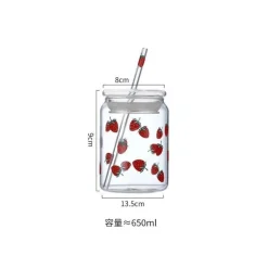 Plates u0026 More Küche & Esszimmer-Handgefertigtes Glasbecher-Set – 600 ml Erdbeer-Kaltgetränkebecher mit Trinkhalmen