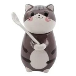 The Cozy Mug Küche & Esszimmer-Handgemachte Katzen-Kaffeetasse mit Löffel - Süße Keramiktasse