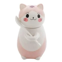 The Cozy Mug Küche & Esszimmer-Handgemachte Katzen-Kaffeetasse mit Löffel - Süße Keramiktasse