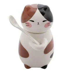 The Cozy Mug Küche & Esszimmer-Handgemachte Katzen-Kaffeetasse mit Löffel - Süße Keramiktasse