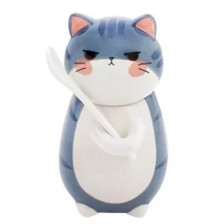 The Cozy Mug Küche & Esszimmer-Handgemachte Katzen-Kaffeetasse mit Löffel - Süße Keramiktasse