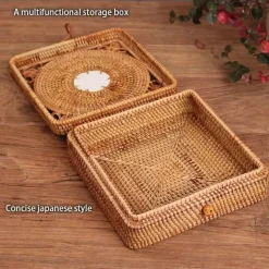 Feast u0026 Flair Küche & Esszimmer-Handgewebte Aufbewahrungsbox aus Rattan mit Deckel – Dekorativer Küchen-Organizer