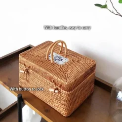 Feast u0026 Flair Küche & Esszimmer-Handgewebte Aufbewahrungsbox aus Rattan – Tee- und Lebensmittelbehälter mit Griff