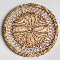 Home Decor Wohndeko-Handgewebtes rundes Rattan-Dekor-Set – Natürliche Heimdekoration