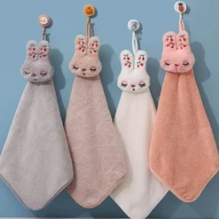 Tom Küche & Esszimmer-Handtuch aus Korallensamt mit Cartoon-Kaninchen – schnelltrocknendes Reinigungstuch für Küche und Bad