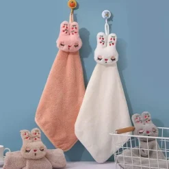 Tom Küche & Esszimmer-Handtuch aus Korallensamt mit Cartoon-Kaninchen – schnelltrocknendes Reinigungstuch für Küche und Bad