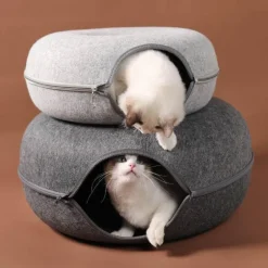 Decor Haustierzubehör|Haustierbetten-Haustierhöhlenbett aus natürlichem Filz – gemütliches Donut-Katzen- und Hundebett