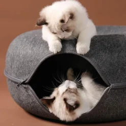 Decor Haustierzubehör|Haustierbetten-Haustierhöhlenbett aus natürlichem Filz – gemütliches Donut-Katzen- und Hundebett