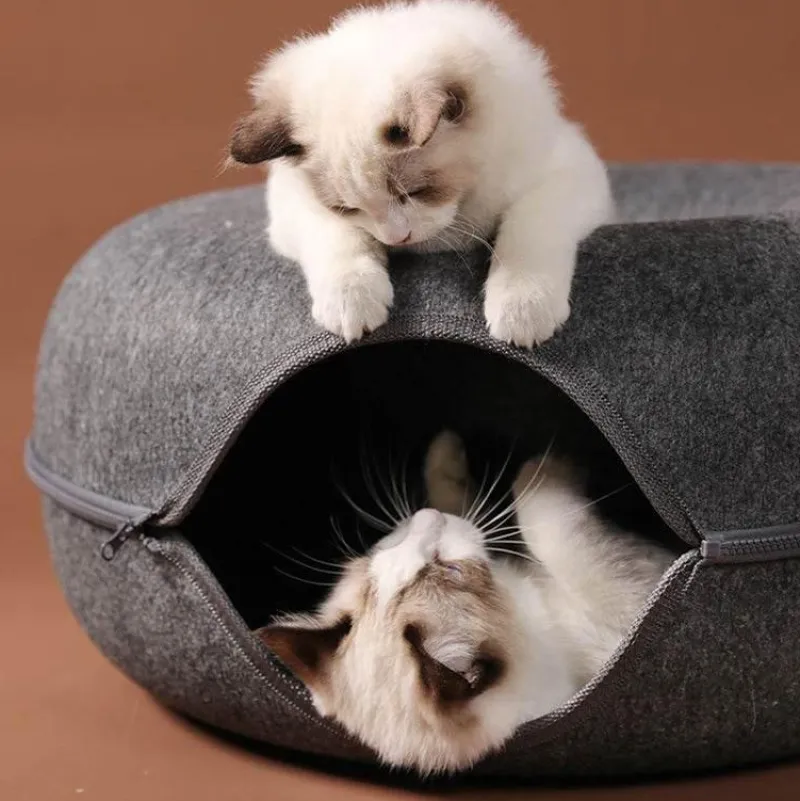 Decor Haustierzubehör|Haustierbetten-Haustierhöhlenbett aus natürlichem Filz – gemütliches Donut-Katzen- und Hundebett
